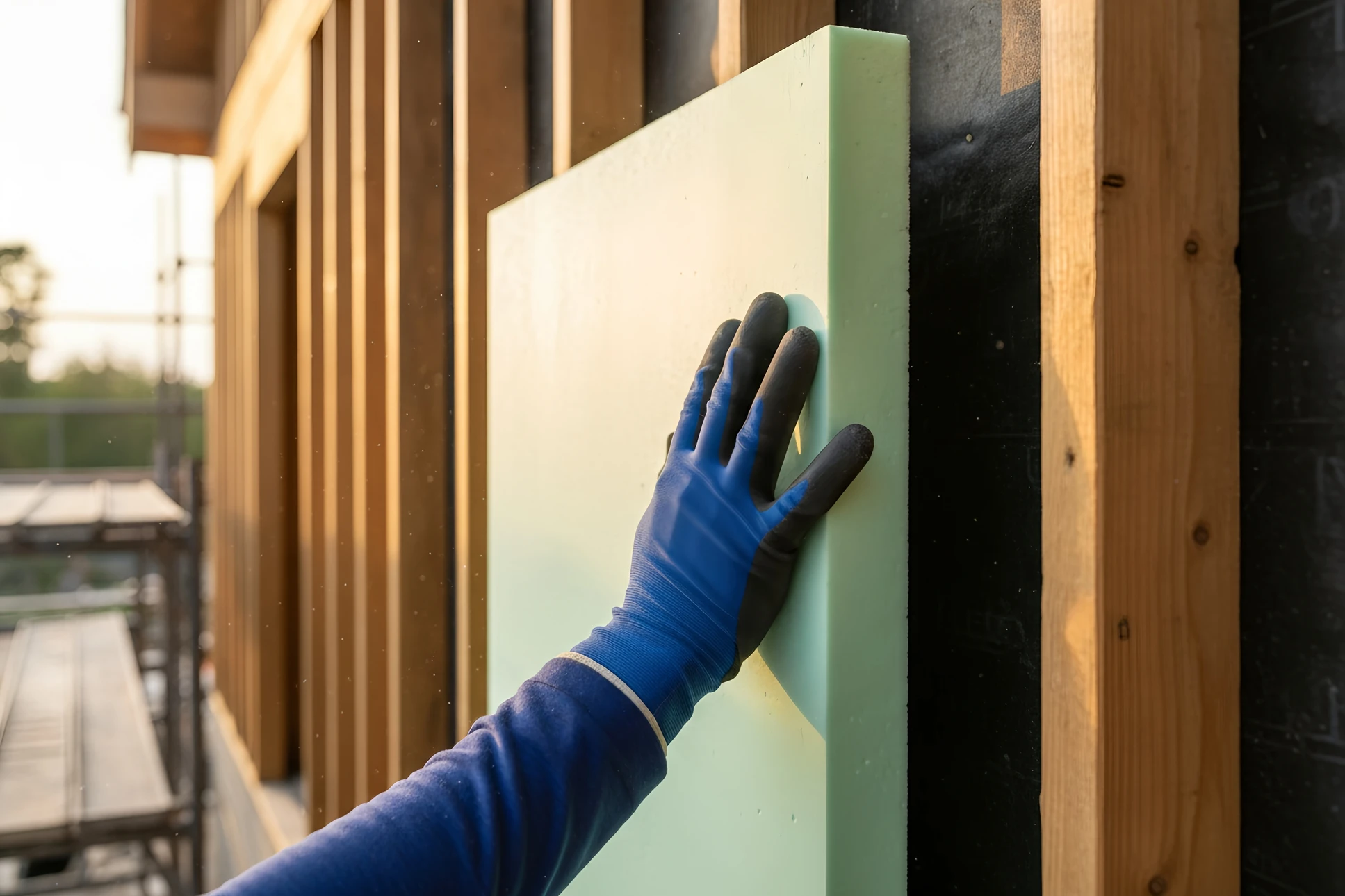 Intérieur du salon confortable avec canapé, table basse et étagère près du mur bleu